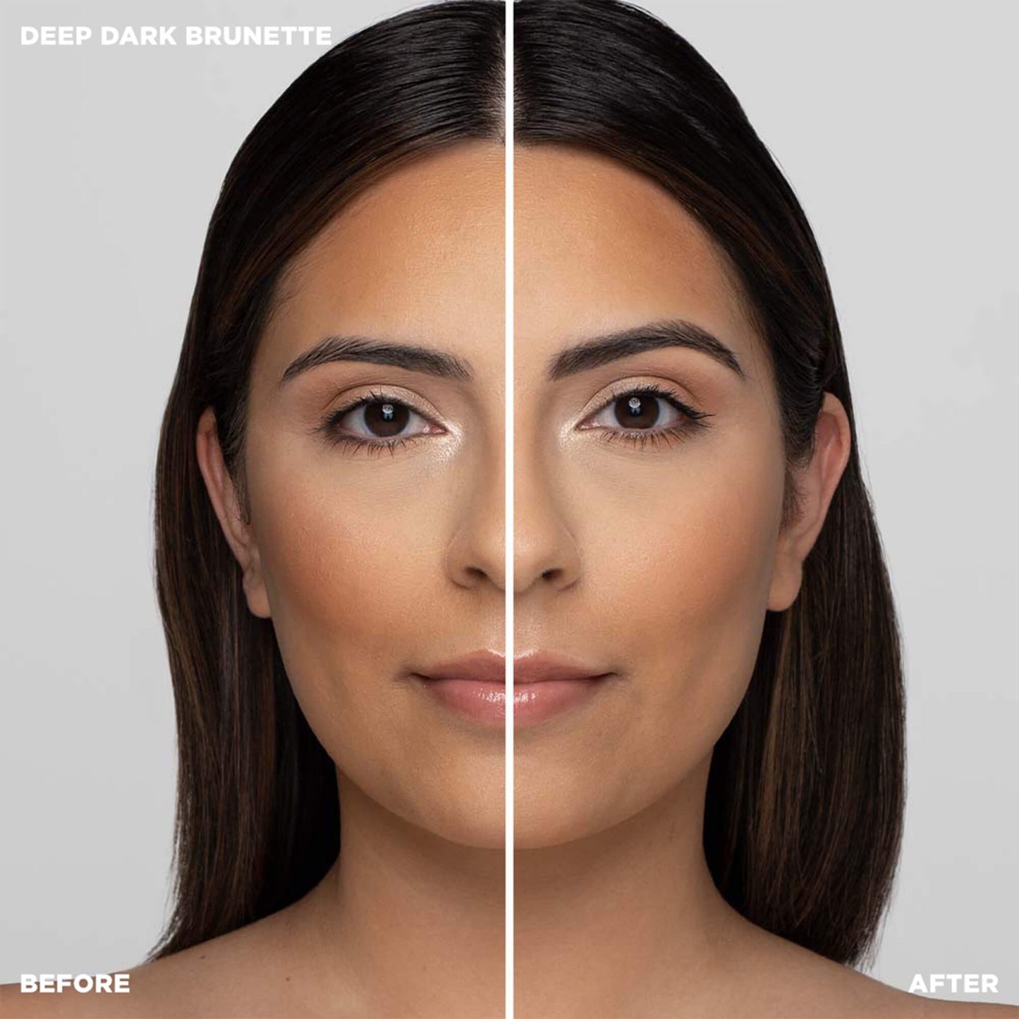 Before and after shot of model wearing Color-Deep Dark Brunette - Dark Brown